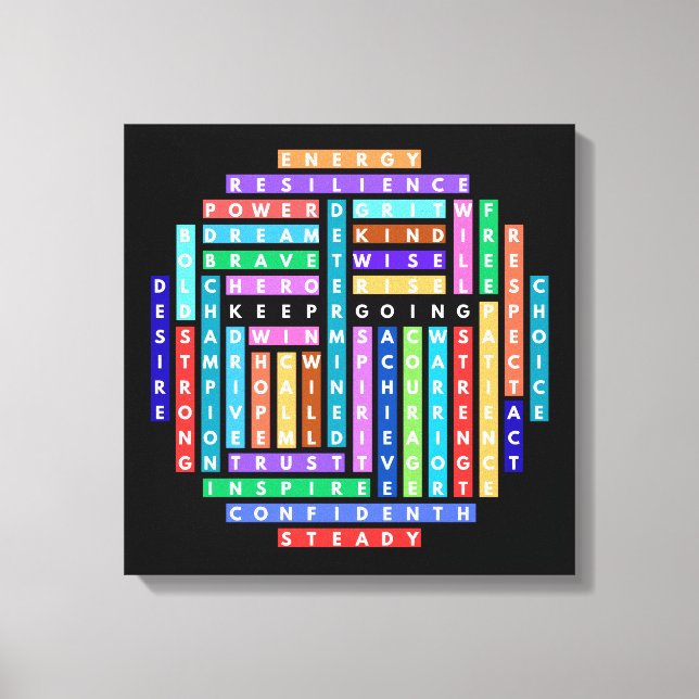 Lienzo Círculo de búsqueda de palabras motivacional (Anverso)