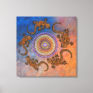 Lienzo Círculo gecko de vida al estilo aborigen australia