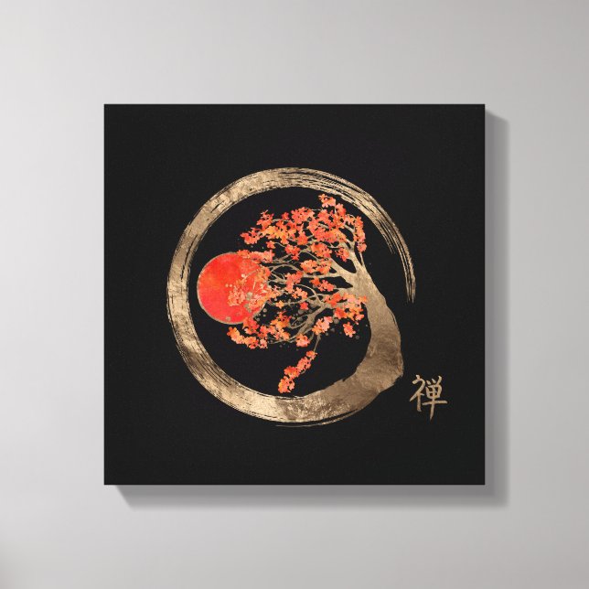 Lienzo Círculo Zen Enso y Árbol Golden Sakura (Anverso)