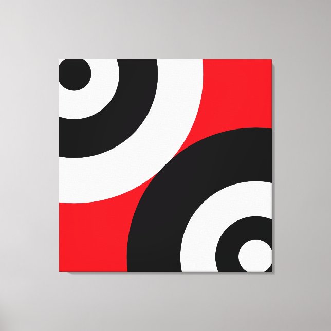 Lienzo Círculos abstractos en negro y blanco sobre rojo (Anverso)