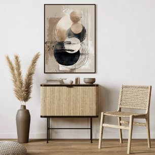Lienzo Círculos Abstractos Neutros Beige Negro Minimalist