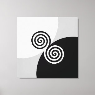 Lienzo Círculos en espiral abstractos sobre negro gris y