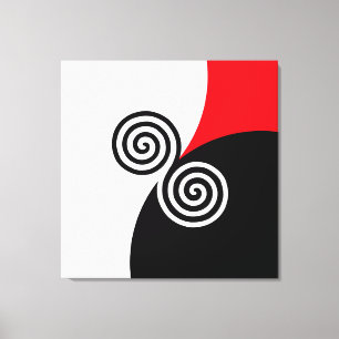 Lienzo Círculos en espiral abstractos sobre negro, rojo y
