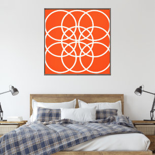Lienzo Círculos en espiral blancos sobre fondo naranja