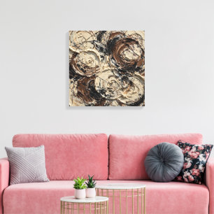 Lienzo Círculos Rallados Pintura Abstracta - Crema, Mocha