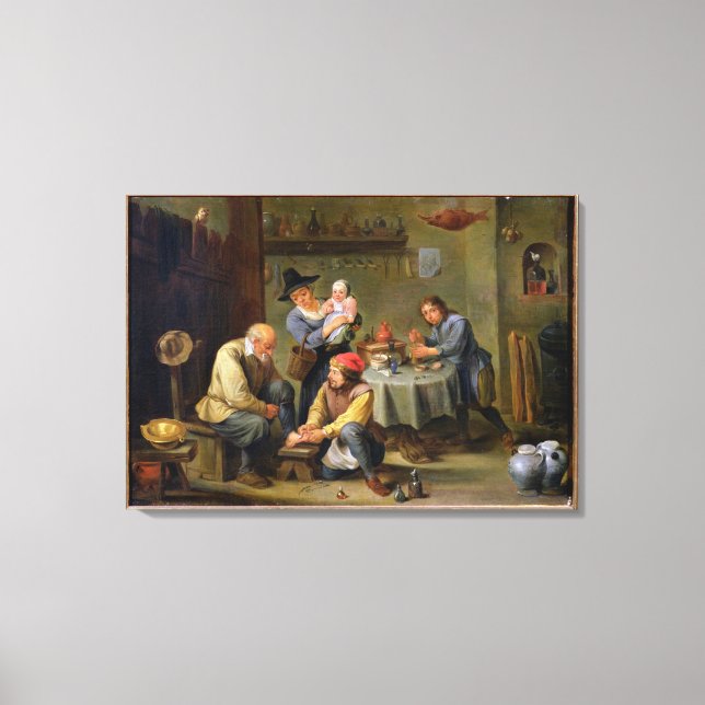 Lienzo Cirujano cuidando del pie de un anciano (Anverso)