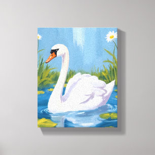 Lienzo Cisne Blanco   Pintura de Ave en Acuarela de Estan