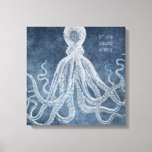 Lienzo Cita de color azul de crema de octopo vintage