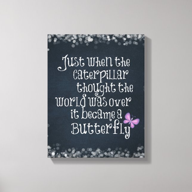 Lienzo Cita inspiradora de mariposa de oruga (Anverso)