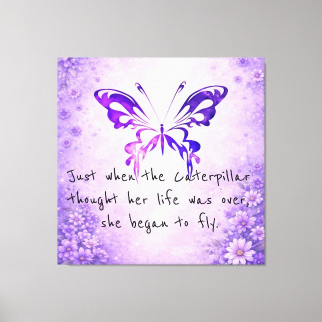 Lienzo Cita Inspiradora de Mariposa Morada Envuela (Anverso)
