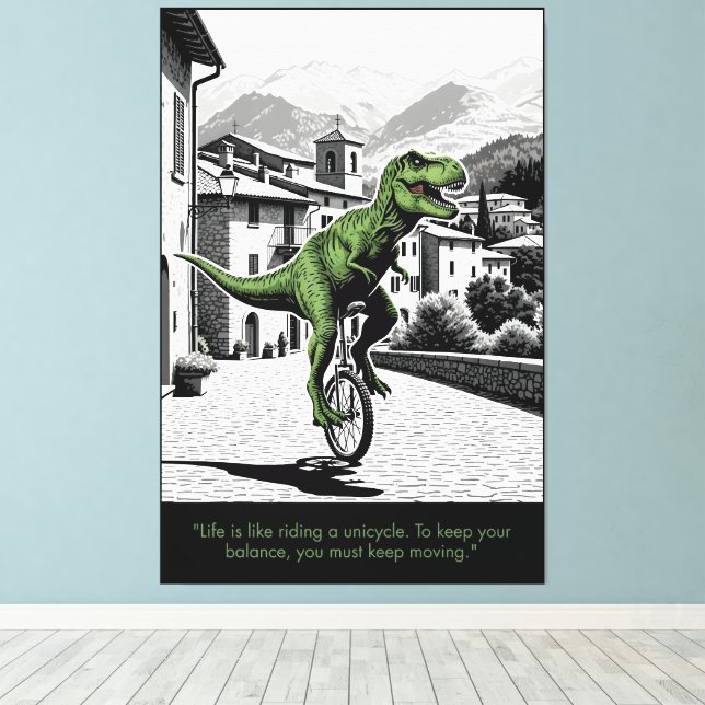 Lienzo Cita Motivacional Divertida con Tema T Rex (Insitu (piso de madera))