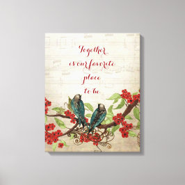 Lienzo Citación del patrón floral rojo de aves Verde azul