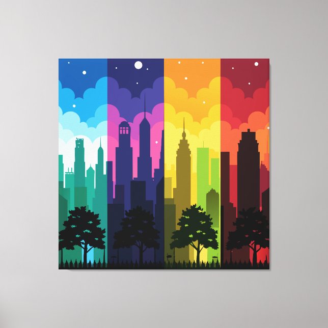 Lienzo Cityscape Silhouette Seasons (Anverso)