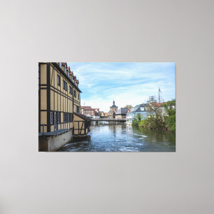 Lienzo Ciudad antigua y río Regnitz en Bamberg, Alemania