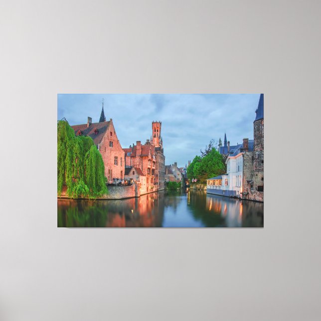 Lienzo Ciudad antigua y torre Belfry de noche en Brujas (Anverso)