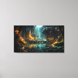 Lienzo Ciudad boscosa oculta a la luz de la luna