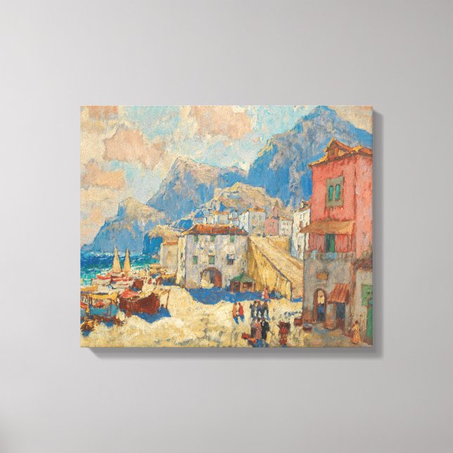 Lienzo Ciudad costera de España (Paisaje español vintage) (Anverso)