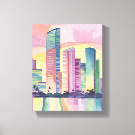 Lienzo Ciudad de Color | Miami Florida Acuarela Silueta