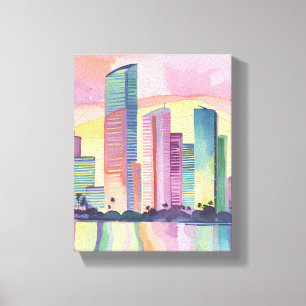Lienzo Ciudad de Color Miami Florida Acuarela Silueta