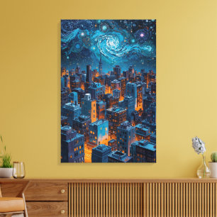 Lienzo Ciudad de Estrellas y Luz – Paisaje Nocturno Urban