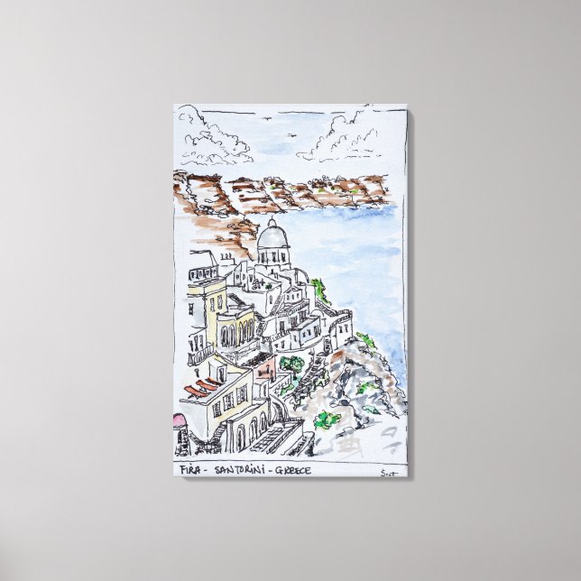 Lienzo Ciudad de Fira | Isla de Santorini, Grecia (Anverso)