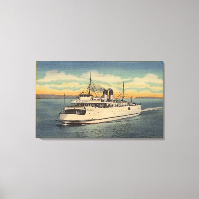 Lienzo Ciudad de Mackinaw, MI - Vista de la ciudad de Pet (Anverso)