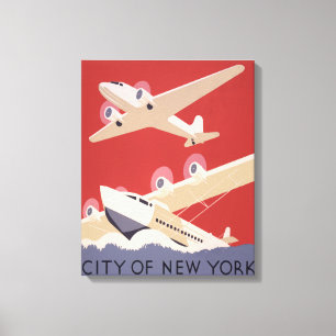 Lienzo Ciudad de Nueva York Poster WPA de aviones antigu