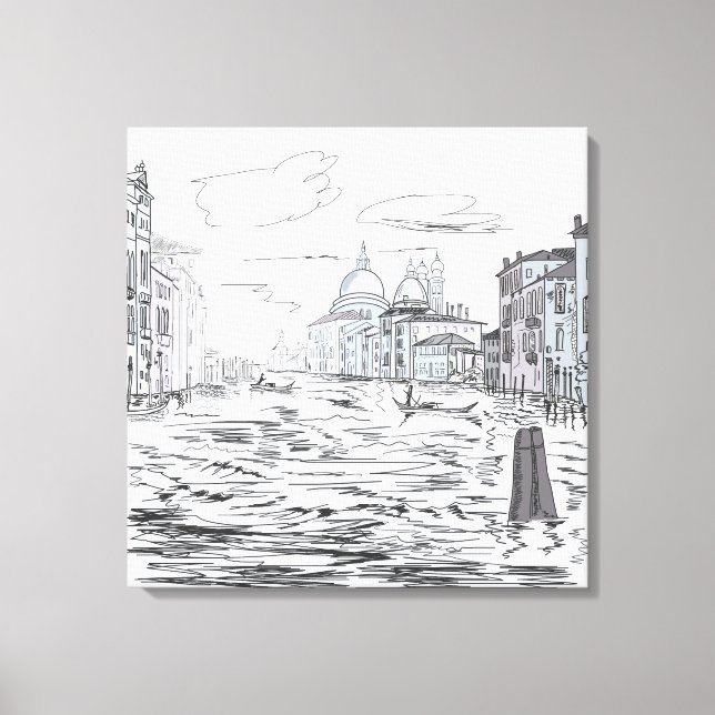 Lienzo Ciudad de Venecia en los edificios de naves acuáti (Anverso)