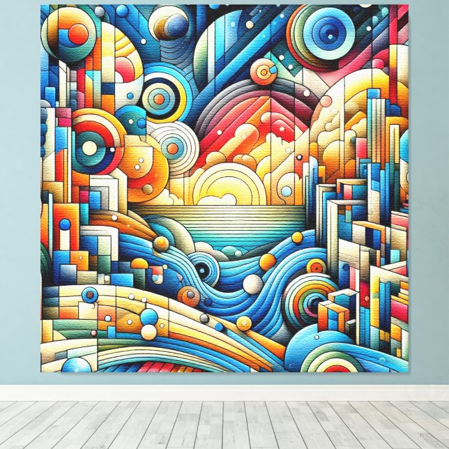 Lienzo Ciudad del amanecer (Insitu (piso de madera))