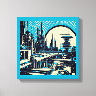 Lienzo Ciudad futurista de SF Grabado en madera 3