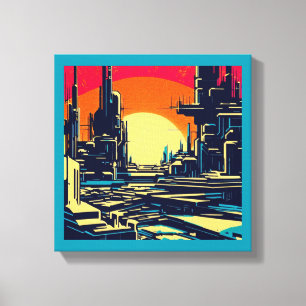 Lienzo Ciudad futurista de SF Xilografía 1