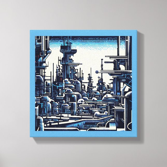 Lienzo Ciudad futurista SF Xilografía 4 (Anverso)