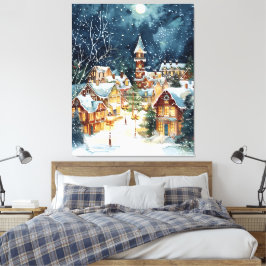 Lienzo Ciudad ilustrativa de Navidades en la nieve