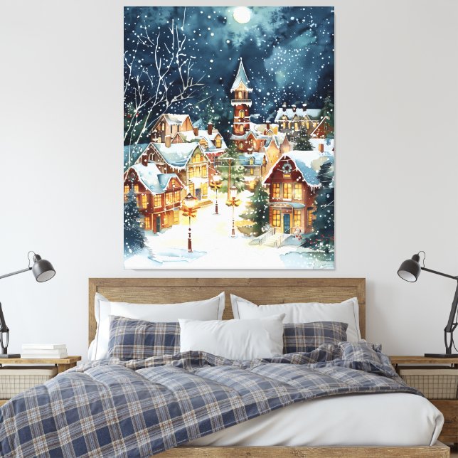 Lienzo Ciudad ilustrativa de Navidades en la nieve (Insitu(Dormitorio))