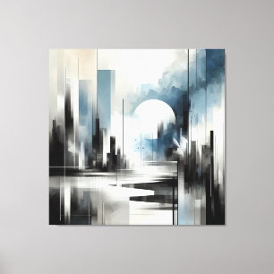Lienzo Ciudad nocturna abstracta moderna - Blanco negro y