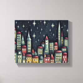 Lienzo Ciudad Pequeña De Noche