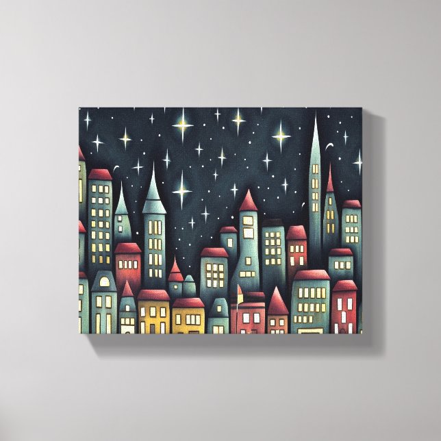 Lienzo Ciudad Pequeña De Noche (Anverso)