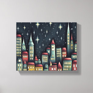 Lienzo Ciudad Pequeña De Noche