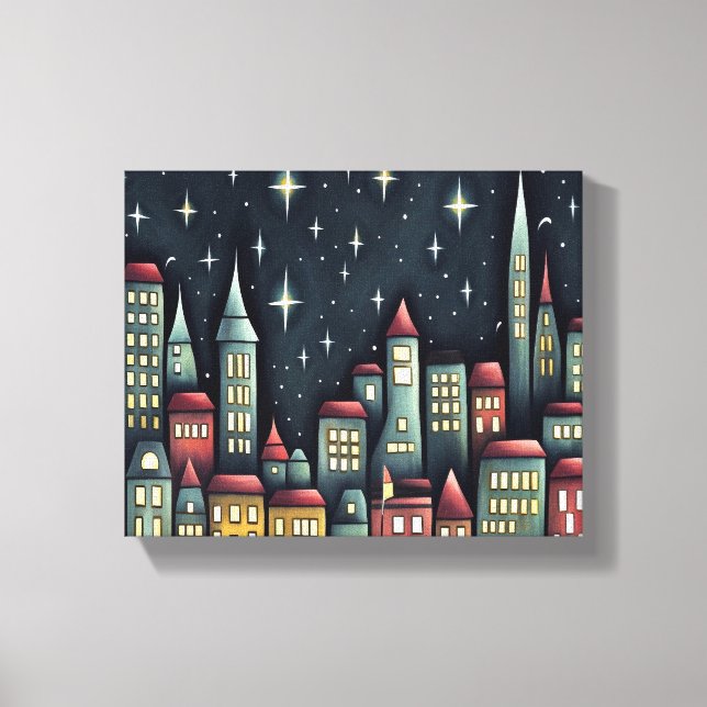 Lienzo Ciudad Pequeña De Noche (Anverso)