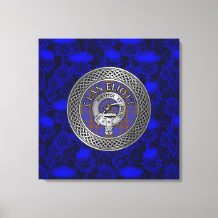 Lienzo Clan Eliott Escudo y Tartan Knot on Thistle