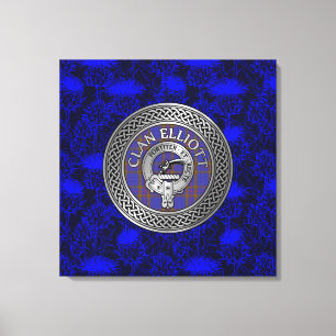 Lienzo Clan ELLioTT Escudo y Tartan Knot on Thistle
