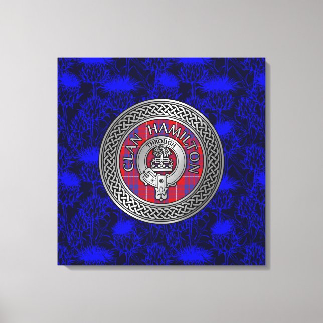 Lienzo Clan Hamilton Escudo & Tartan Knot on Thistle (Anverso)
