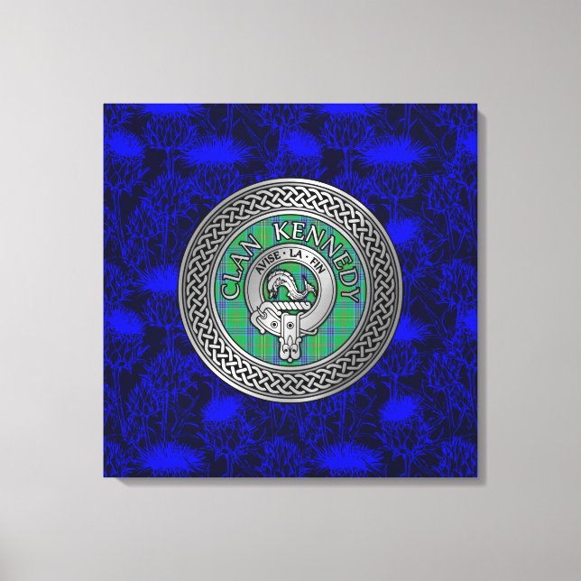 Lienzo Clan Kennedy Escudo y Tartan Knot on Thistle (Anverso)