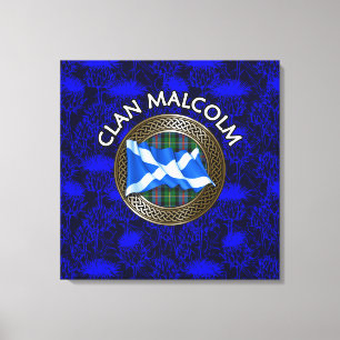 Lienzo Clan Malcolm Escudo y Tartan Knot on Thistle