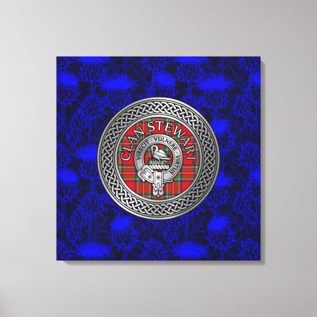 Lienzo Clan Stewart Escudo y Tartan Knot on Thistle (Anverso)