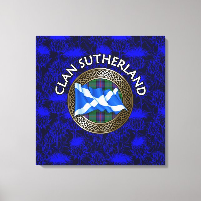 Lienzo Clan Sutherland Escudo y Tartan Knot on Thistle (Anverso)