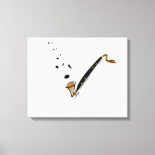 Lienzo Clarinete bajo con las notas de la música