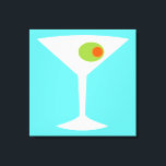 Lienzo Clásica película Martini Canvas rayadas (más grand<br><div class="desc">Este clásico de la película Martini Stretched Canvas (turquesa) presenta un fondo negro y la imagen de una silueta blanca de un cristal de martini. En el interior de la copa hay una gloriosa aceituna verde con un pimento naranja. Esta es una divertida pieza de arte mural para todos los...</div>