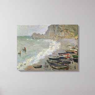 Lienzo Claude Monet el   Etretat, playa y d'Amont de