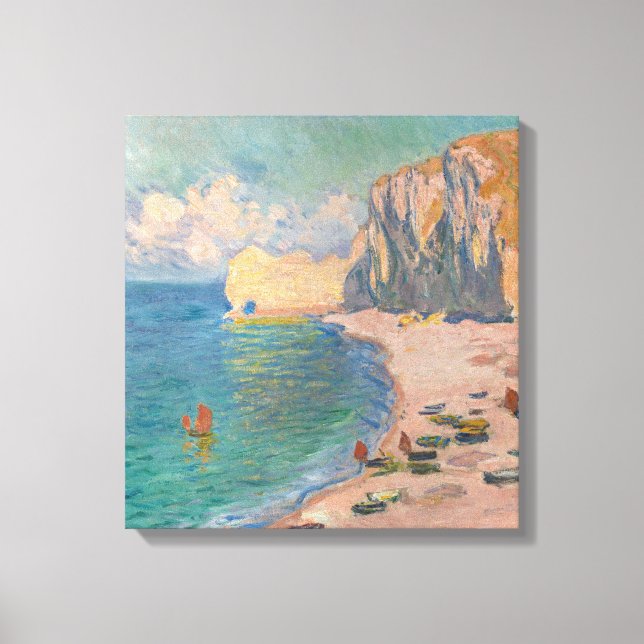 Lienzo Claude Monet - Etretat: playa y Falaise d'Amonet (Anverso)